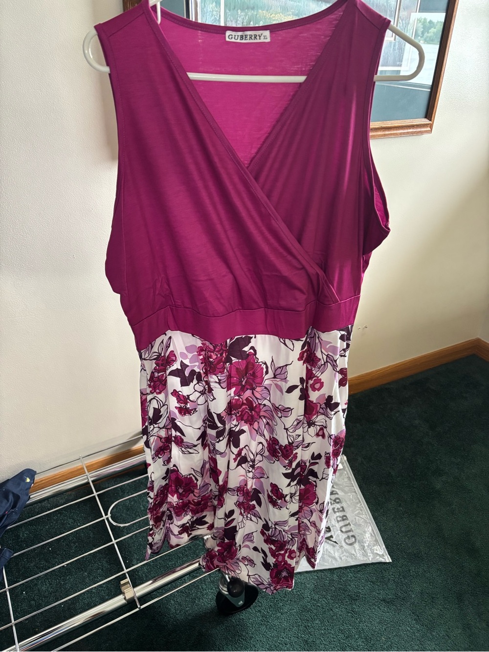 Guberry Sleeveless Magenta Floral Midi Dress